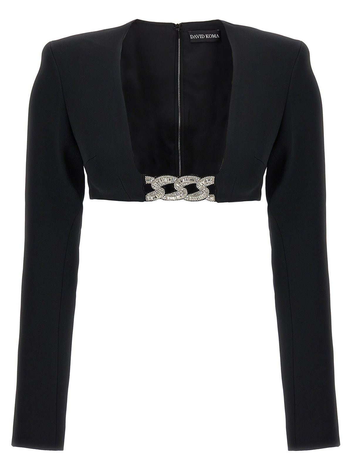 David Koma Top 3D Crystsal Chain and Square Neck Black