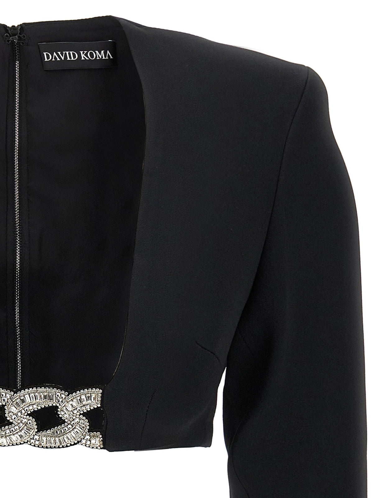 David Koma Top 3D Crystsal Chain and Square Neck Black