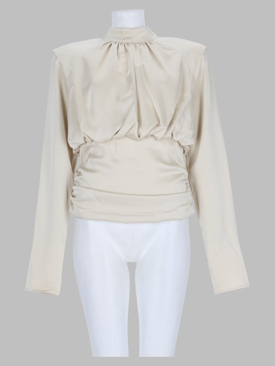 ROTATE Birger Christensen Women's Top Arricciato Long-Sleeve White