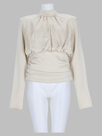 ROTATE Birger Christensen Women's Top Arricciato Long-Sleeve White