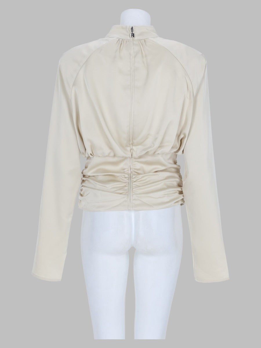 ROTATE Birger Christensen Women's Top Arricciato Long-Sleeve White, view 2