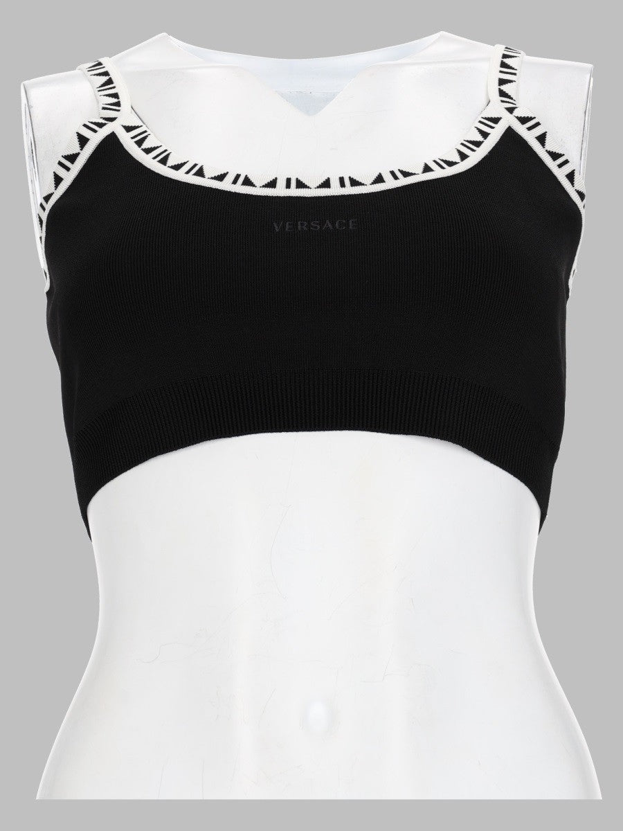 Versace Women's Top Cropped Ribbed Black