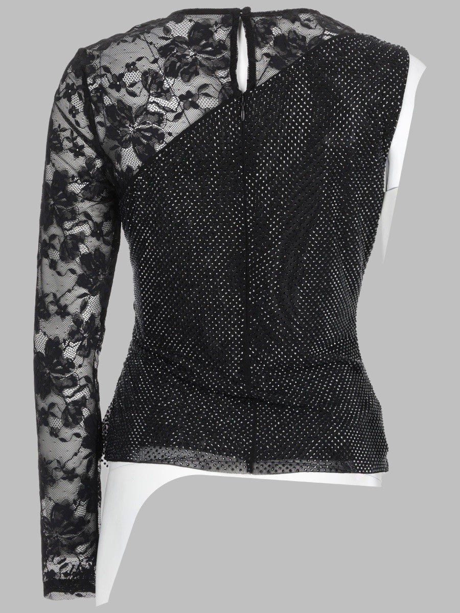 self-portrait Women's Top Monospalla Con Strass Pizzo Black