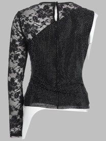 self-portrait Women's Top Monospalla Con Strass Pizzo Black