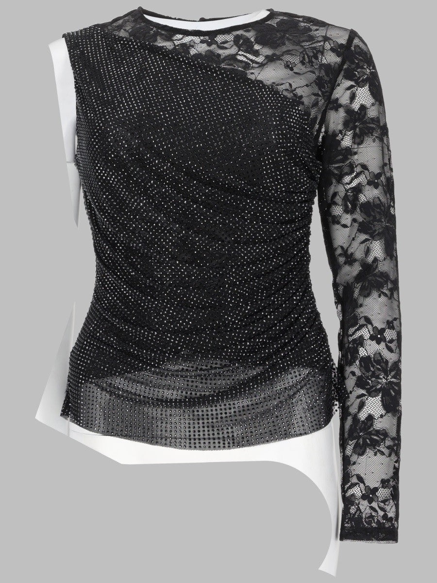 self-portrait Women's Top Monospalla Con Strass Pizzo Black