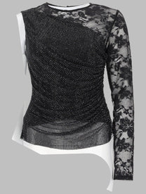 self-portrait Women's Top Monospalla Con Strass Pizzo Black