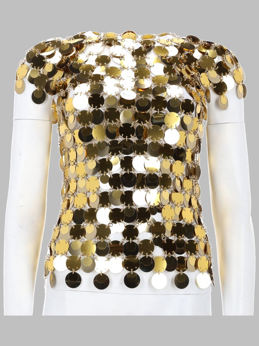 Rabanne Women's Top the Gold Sparkle Disc Gold