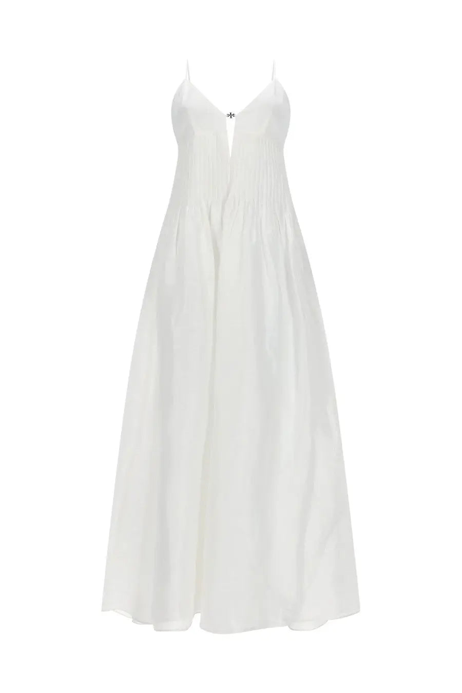 Tory burch women’s abito lungo white sleeveless linen maxi dress with thin spaghetti straps and pleated waist detail