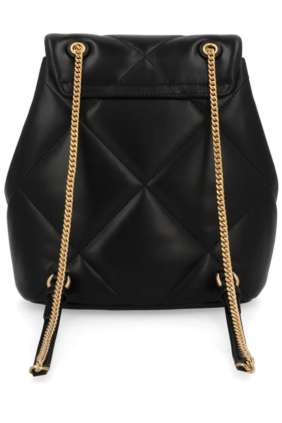 Tory Burch women’s Kira mini backpack in black quilted leather with gold-tone chain straps
