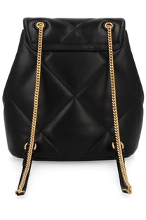 Tory Burch women’s Kira mini backpack in black quilted leather with gold-tone chain straps