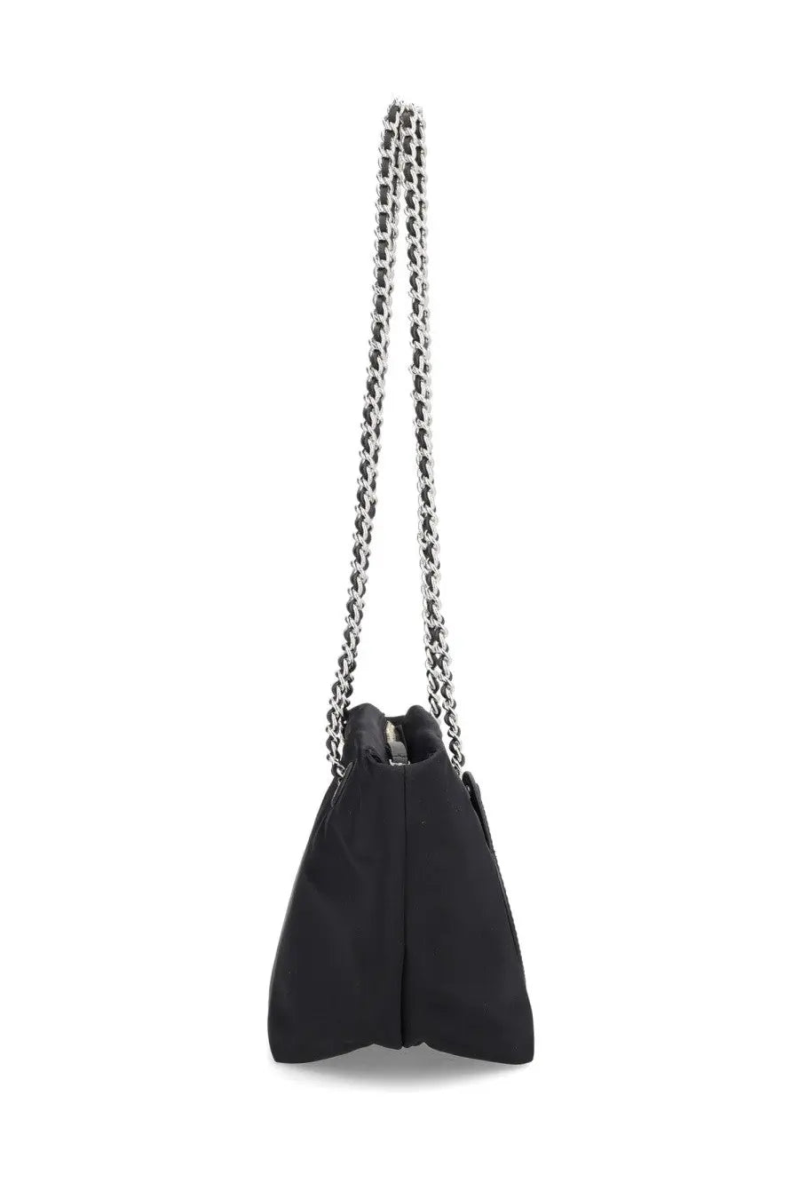 Tory burch womens ella small black nylon bucket bag with silver chain strap