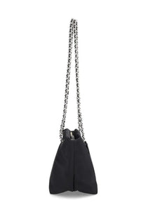Tory burch womens ella small black nylon bucket bag with silver chain strap