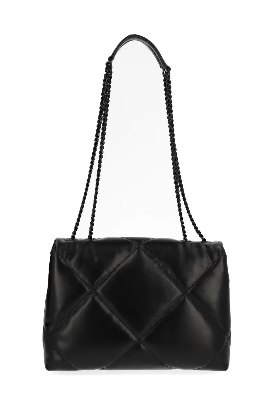 Tory Burch women’s Kira black quilted handbag with glossy finish and chain straps