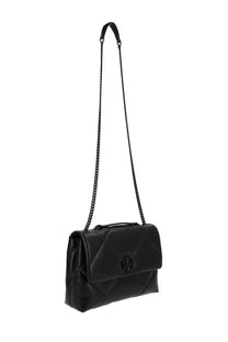 Black quilted leather crossbody bag with chain strap and metallic Tory Burch logo clasp for women