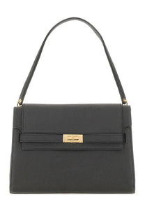 Tory Burch women’s black leather handbag with gold-tone hardware and structured rectangular shape Lee Radziwill large