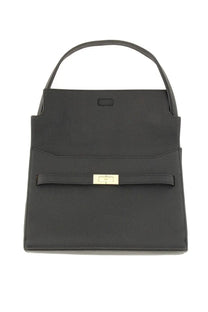 Tory Burch women’s lee radziwill large black leather handbag with gold-tone clasp and top handle