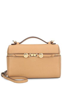 Tory Burch women’s Romy beige tan leather crossbody bag with gold-tone hardware and top handle
