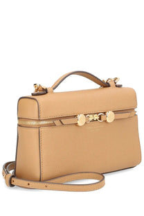 Tory Burch women’s romy beige tan leather crossbody bag with gold-tone hardware and top handle