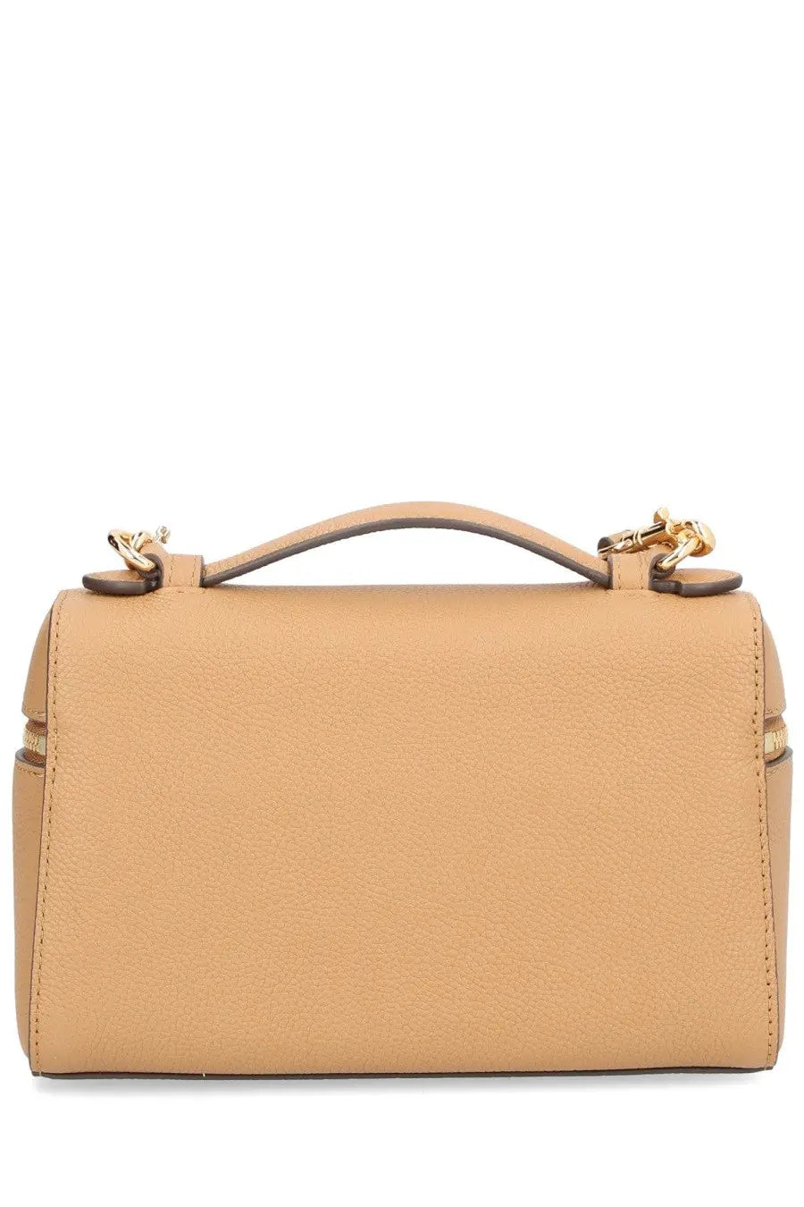 Tory burch women’s romy beige tan leather crossbody bag with gold-tone hardware and top handle