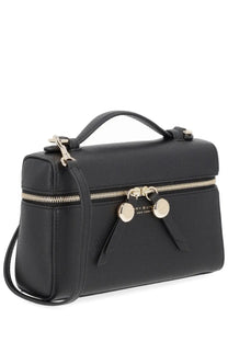Tory Burch women’s black leather handbag Romy with gold-tone zipper and circular metal hardware