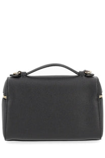 Tory Burch women’s Romy black handbag in black pebbled leather with top handle and gold-tone hardware