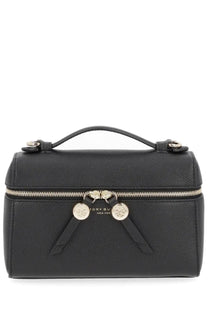 Tory Burch women’s Romy black handbag in textured leather with silver toned hardware and a top handle