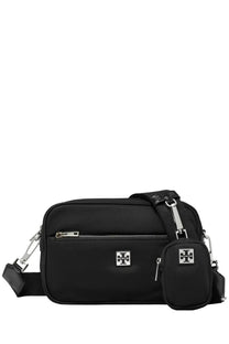 Black nylon tory burch women’s crossbody bag with silver hardware and matching detachable logo pouch Virginia style