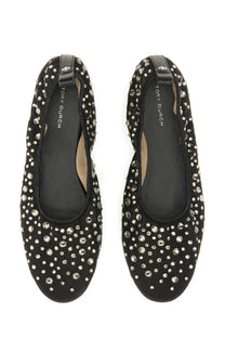 Tory Burch women’s ballerina black ballet flats adorned with sparkling silver rhinestones for elegant wear