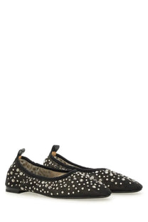 Tory Burch women’s ballerina black leather flats with sparkling silver studs across the upper for stylish wear