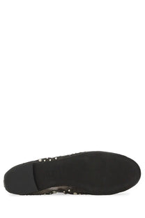 Tory Burch women’s ballerina black flat shoe with textured upper and decorative silver studs along the edge