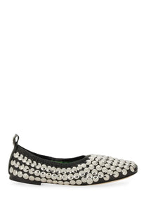 Tory Burch women’s ballerina flat shoe in black leather with dense silver-toned circular studs on upper