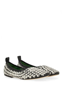 Tory burch women’s ballerina silver black flat shoes with dense silver-toned metallic disc embellishments