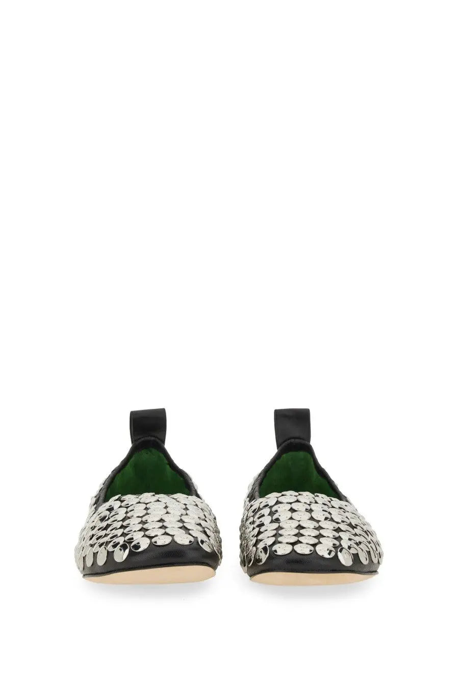 Tory Burch women’s ballerina black flat shoes with silver sequin embellishments on the toe area