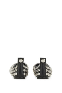 Tory burch women’s ballerina silver black leather flats with dense silver-toned circular stud pattern