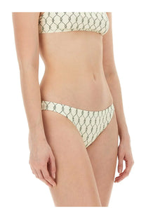 Tory Burch women’s cream bikini briefs with a subtle olive green chain-link pattern perfect for swimwear