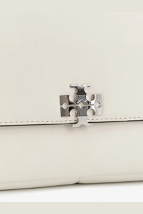 White leather tory burch charlie shoulder bag with silver-toned logo clasp for women