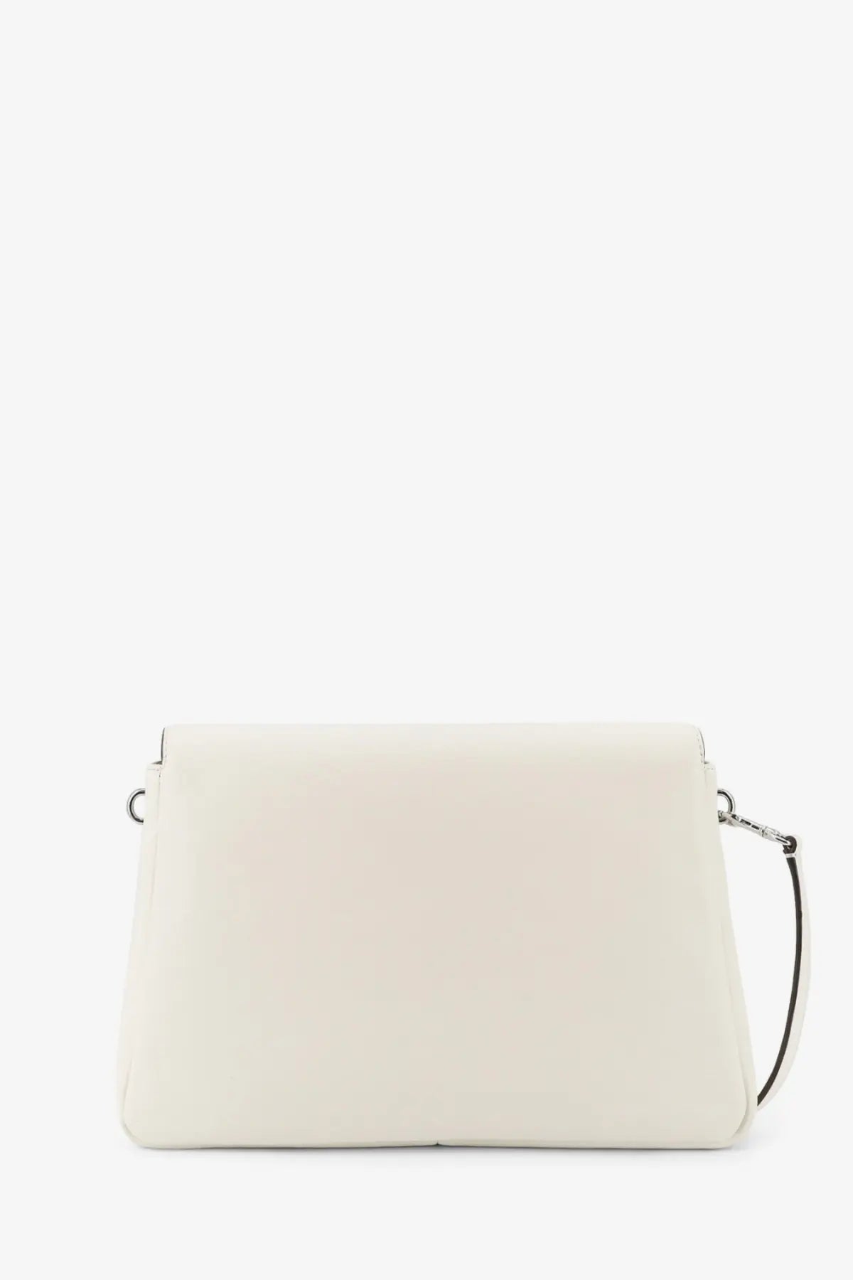 Tory Burch women’s Charlie leather shoulder bag in cream with sleek minimalist design and black strap accents