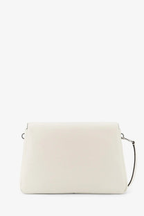 Tory Burch women’s Charlie leather shoulder bag in cream with sleek minimalist design and black strap accents
