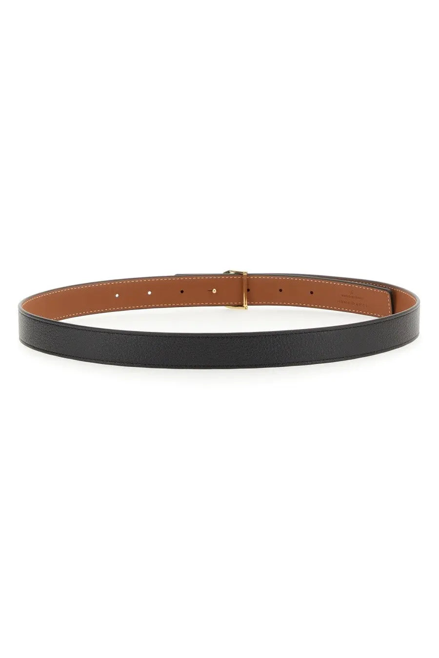 Tory Burch women’s cintura miller reversible black leather belt with tan lining and gold-tone buckle