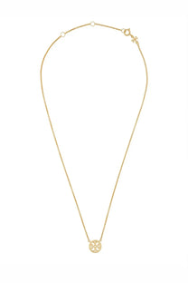 Gold-toned tory burch womens collana miller pavè necklace with circular pendant featuring interlocking t logo