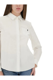 Tory Burch women’s white cotton poplin shirt with long sleeves classic collar and subtle chest pocket
