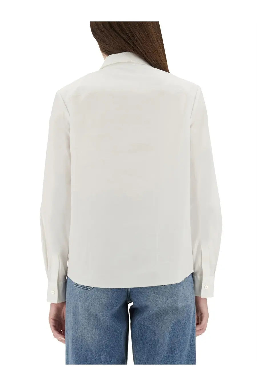 Tory Burch women’s cotton poplin shirt white with crisp white silk blouse classic collar and long sleeves