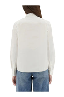 Tory Burch women’s cotton poplin shirt white with crisp white silk blouse classic collar and long sleeves