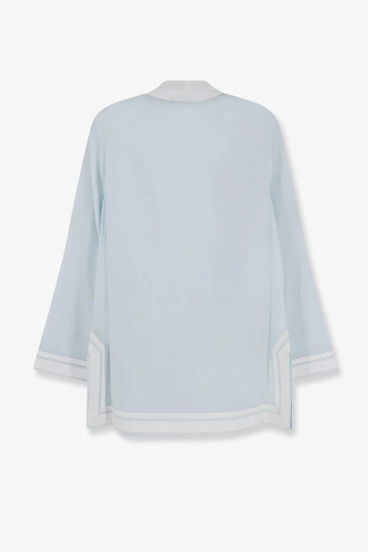 Tory Burch women’s blue cotton tunic shirt with a relaxed fit and light blue silk blouse details with white trim