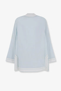 Tory Burch women’s blue cotton tunic shirt with a relaxed fit and light blue silk blouse details with white trim