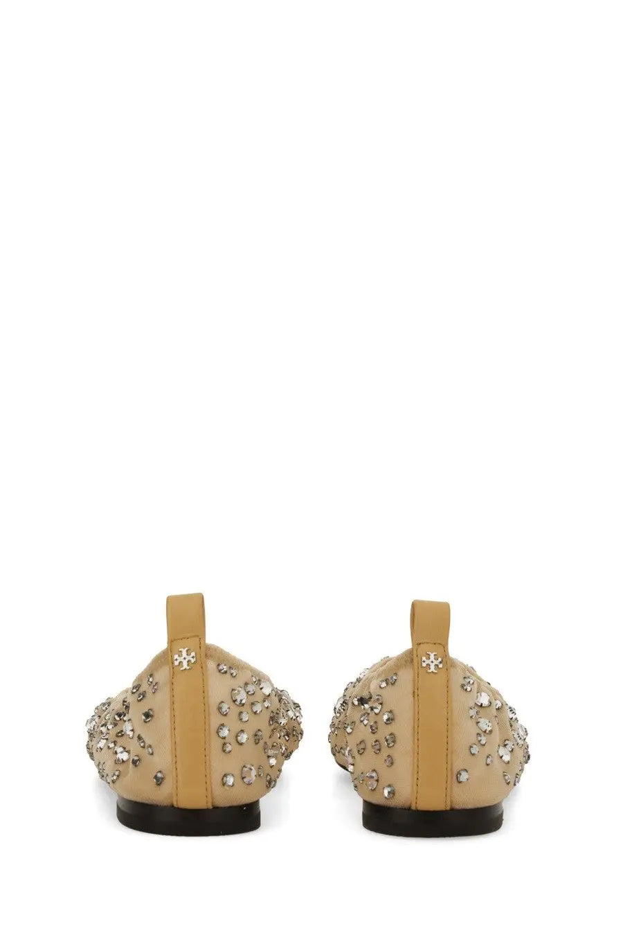 Beige tory burch women’s ballerina flats with sparkling rhinestones and sleek minimalist design