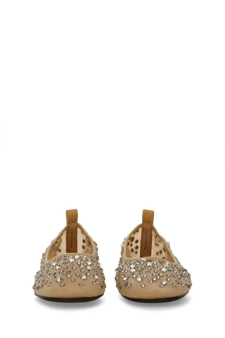 Tory Burch women’s crystal ballerina beige suede flats with sparkling rhinestones and delicate perforated design