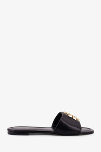 Black leather slide sandal with gold-tone logo clasp from tory burch women’s eleanor leather flat sandals