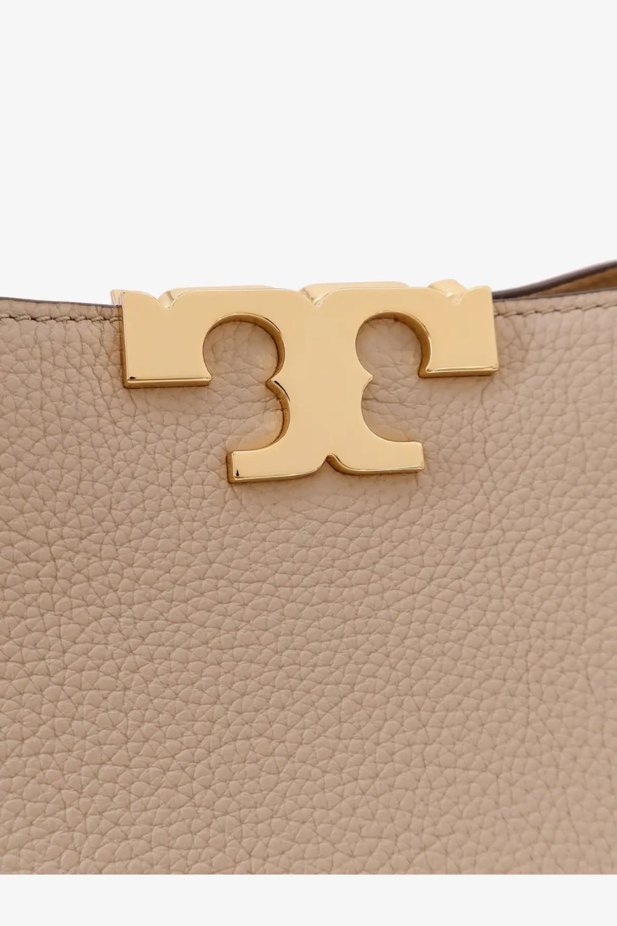 Beige tory burch women’s eleanor pebbled leather mini satchel crossbody bag with gold-tone metallic logo clasp