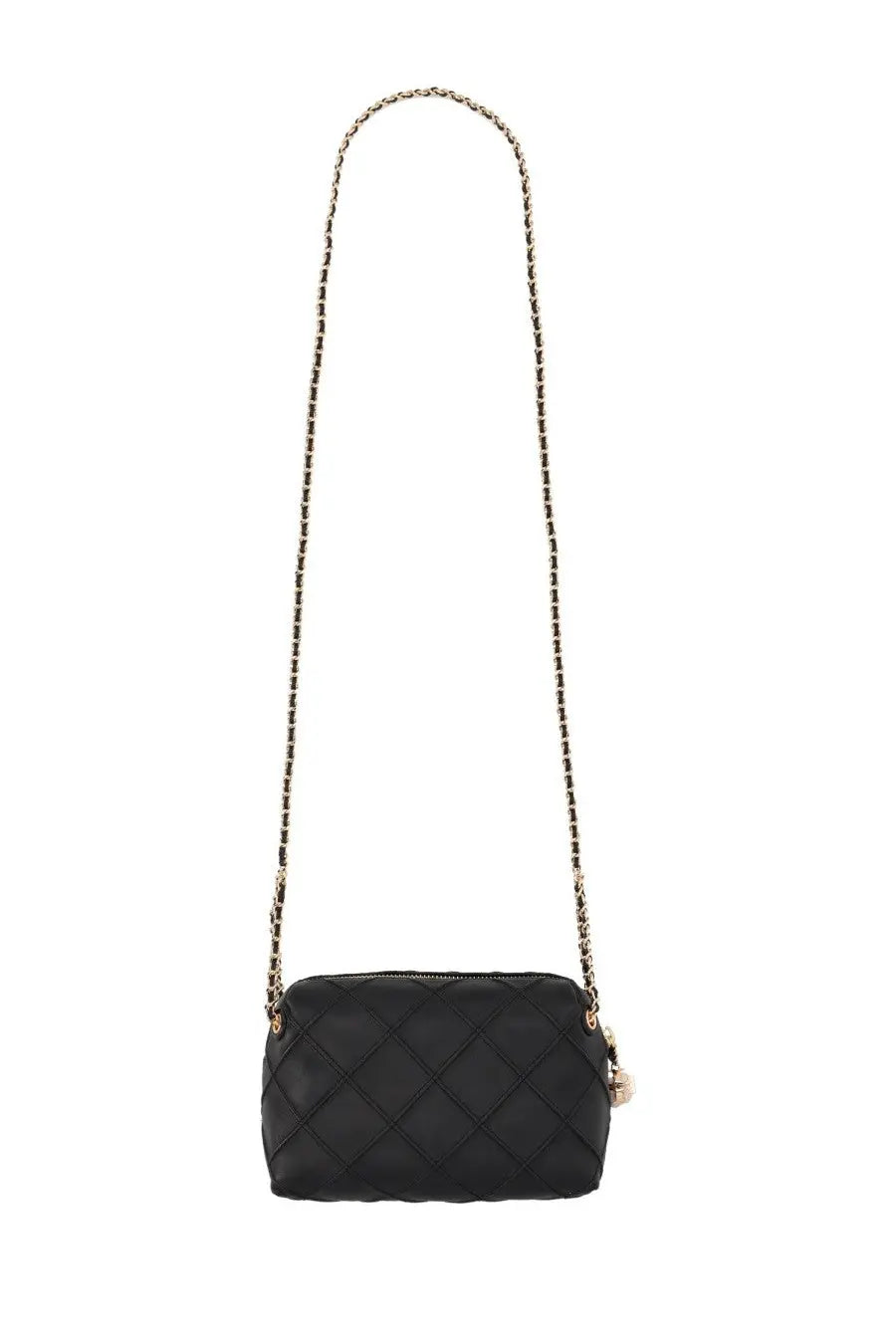 Tory Burch women’s Fleming bag black quilted leather crossbody with gold-tone chain strap and decorative charm